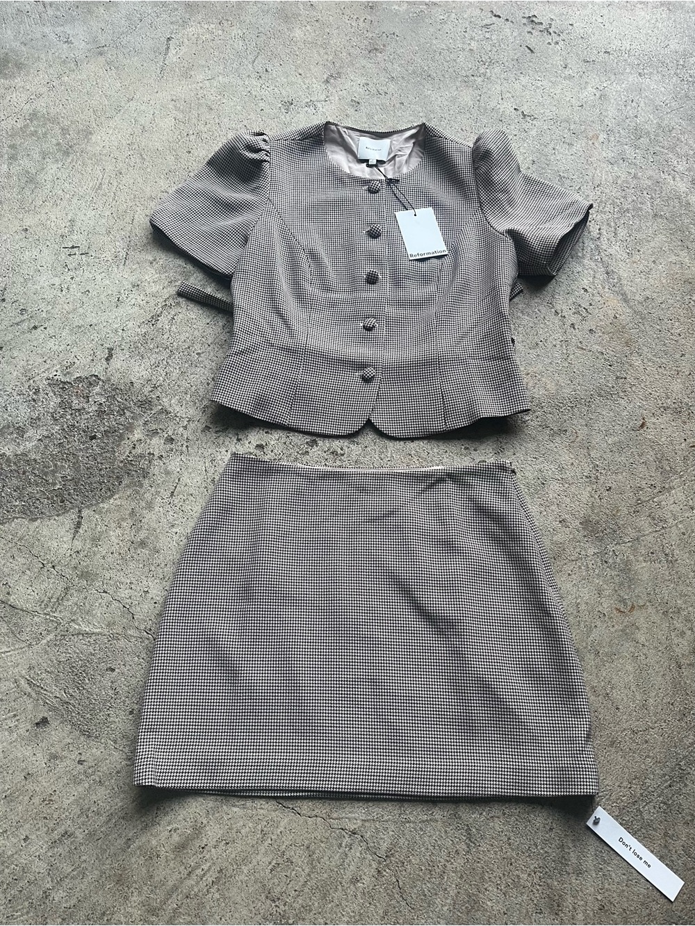 Set Reformation Mini Skirt in Taupe Check
